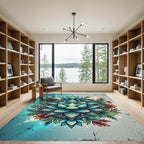 Celestial Teal Lotus Star Mandala Rug