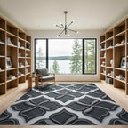 Sophisticated Charcoal Black Interlocking Quatrefoil Rug
