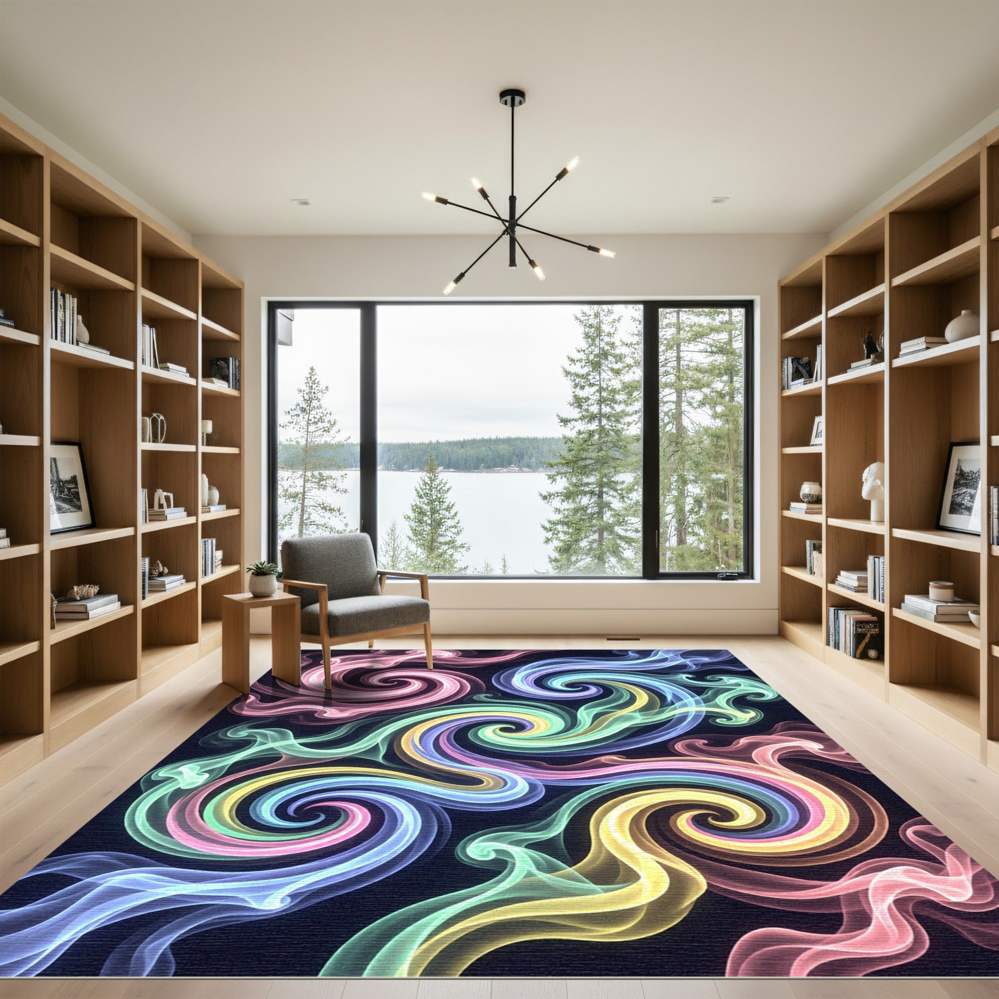 Vibrant Multicolored Ethereal Swirling Smoke Rug