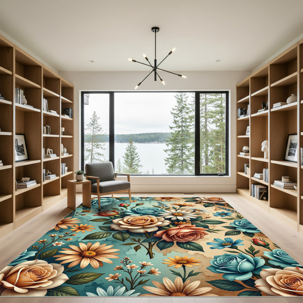 Watercolor Floral Bouquet Pastel Garden Rug