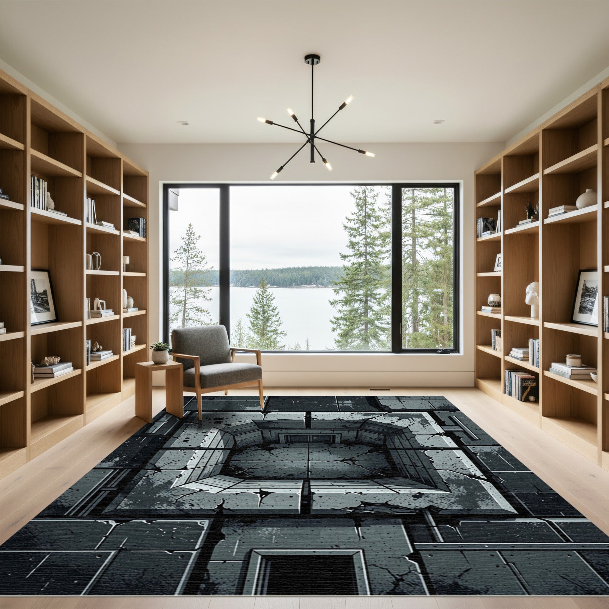 Stone Well Dark Concrete Stairwell Rug
