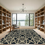 Luxury Black and Gold Geometric Lattice Rug