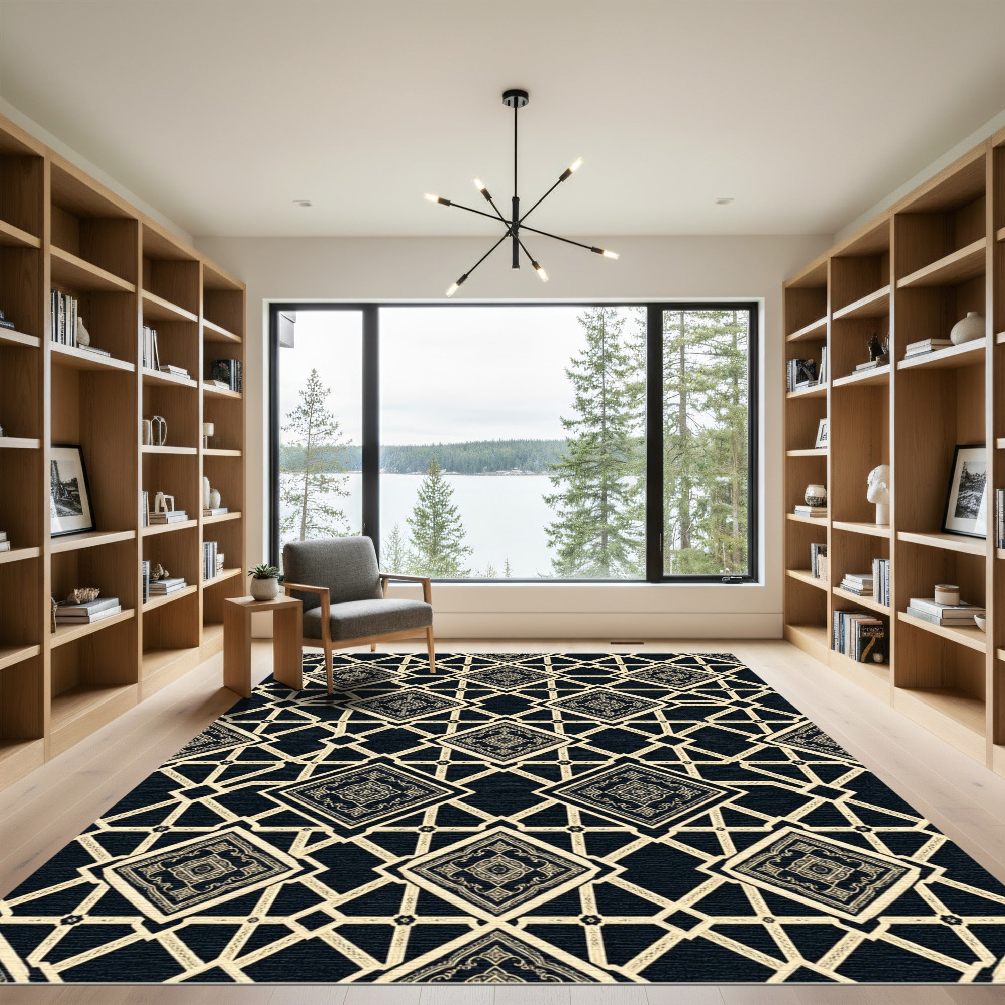 Luxury Black and Gold Geometric Lattice Rug