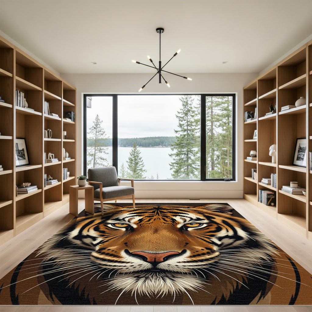 Bold Orange Striped Tiger Face Rug