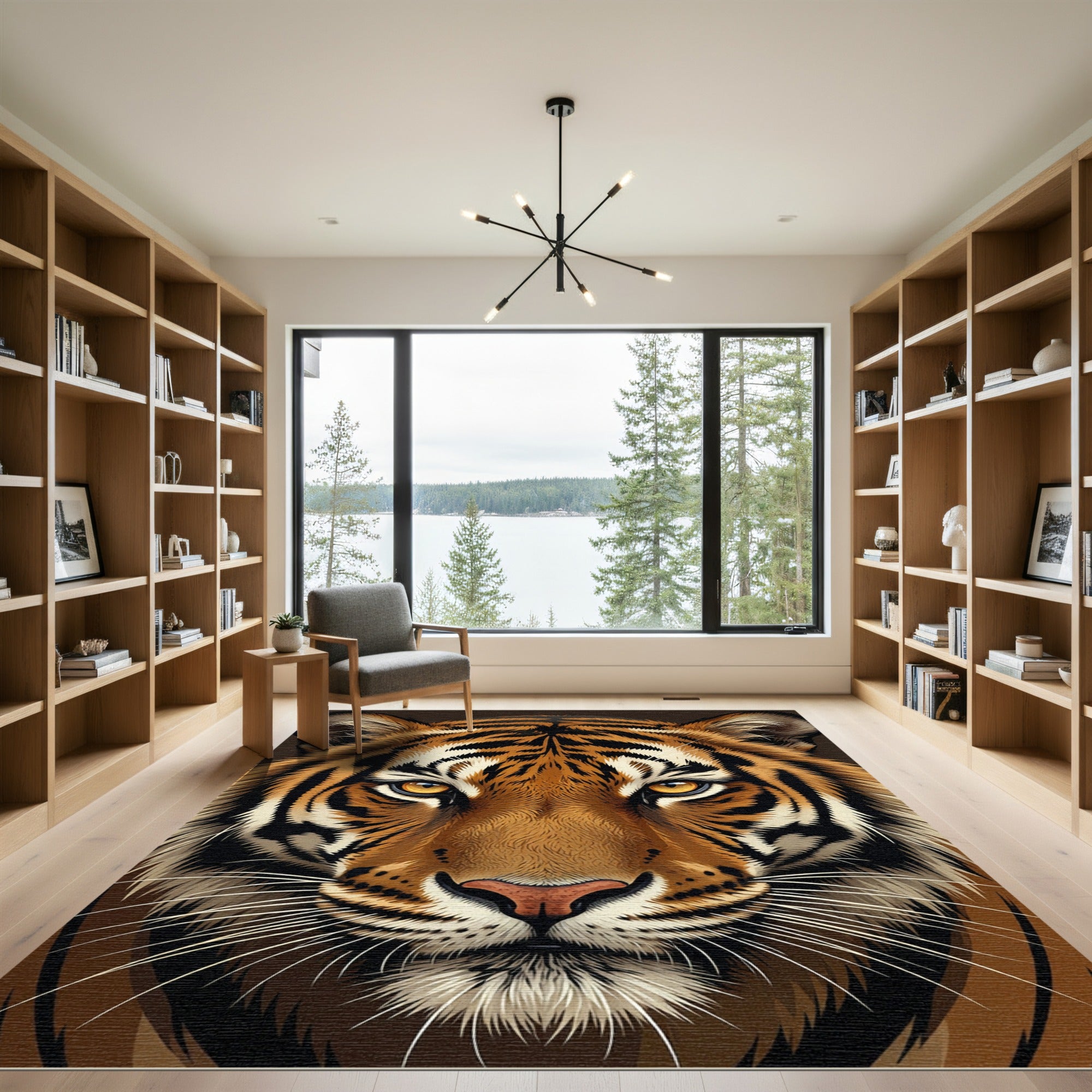 Bold Orange Striped Tiger Face Rug