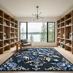 Elegant Blue and Cream Floral Scroll Rug