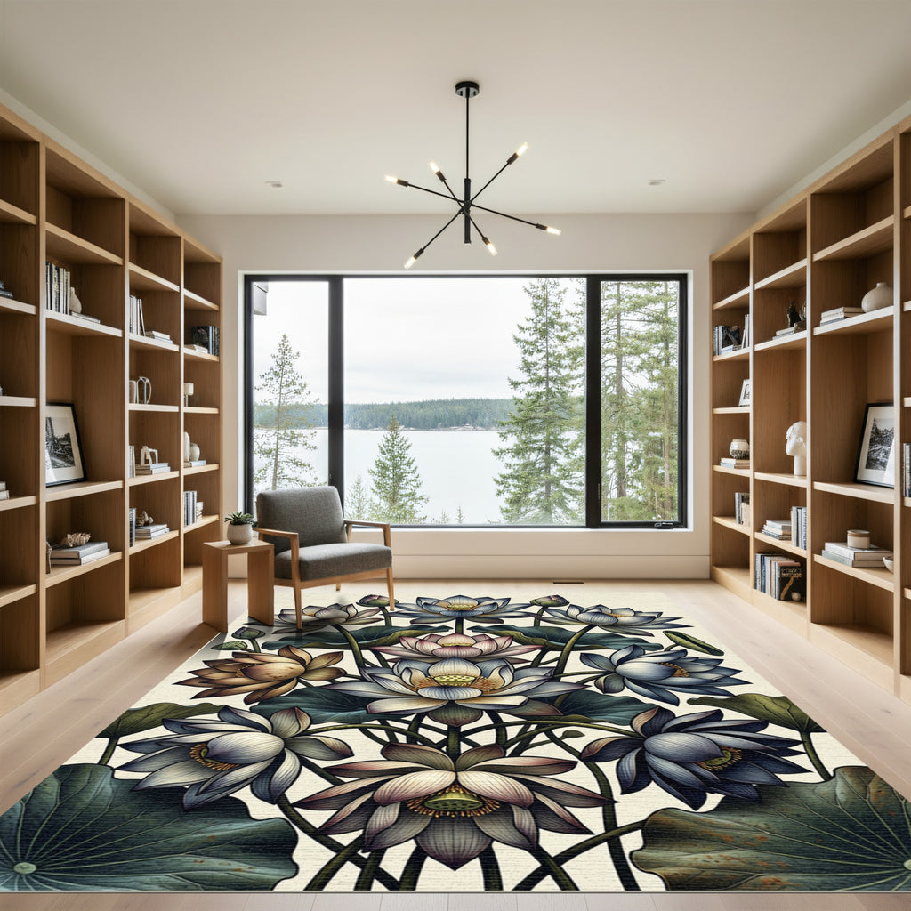 Elegant Lotus Blossom Garden Arrangement Rug