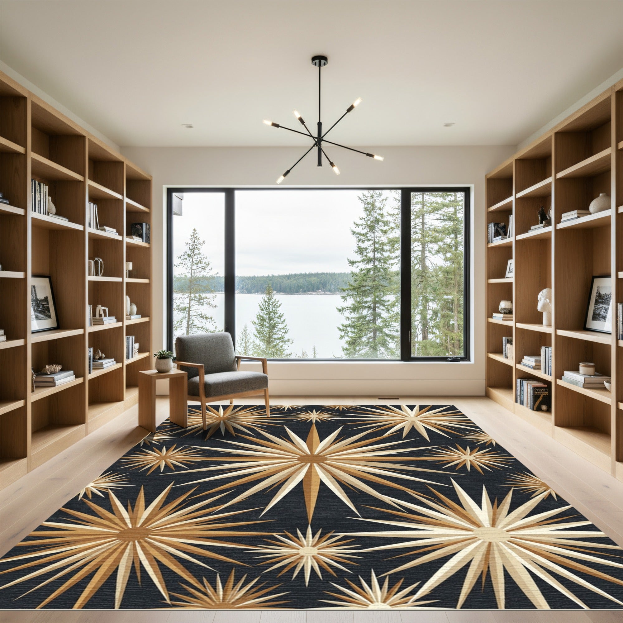 Golden Starburst Radiating Bloom Rug