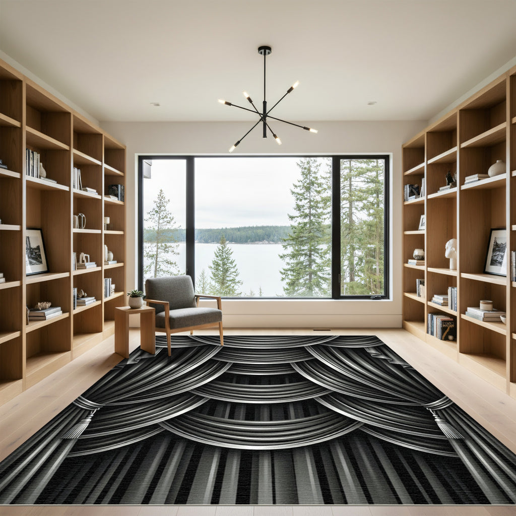Dramatic Black Silver Drapery Rug