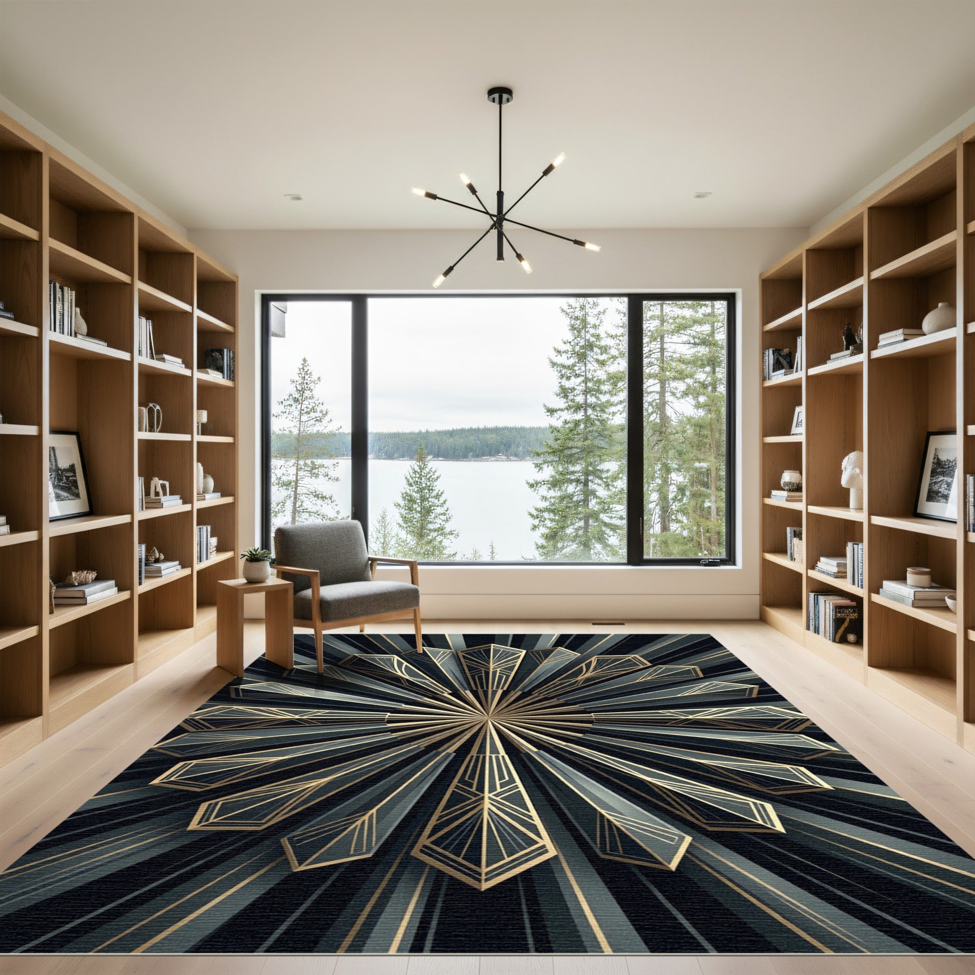 Art Deco Gold Black Sunburst Rug
