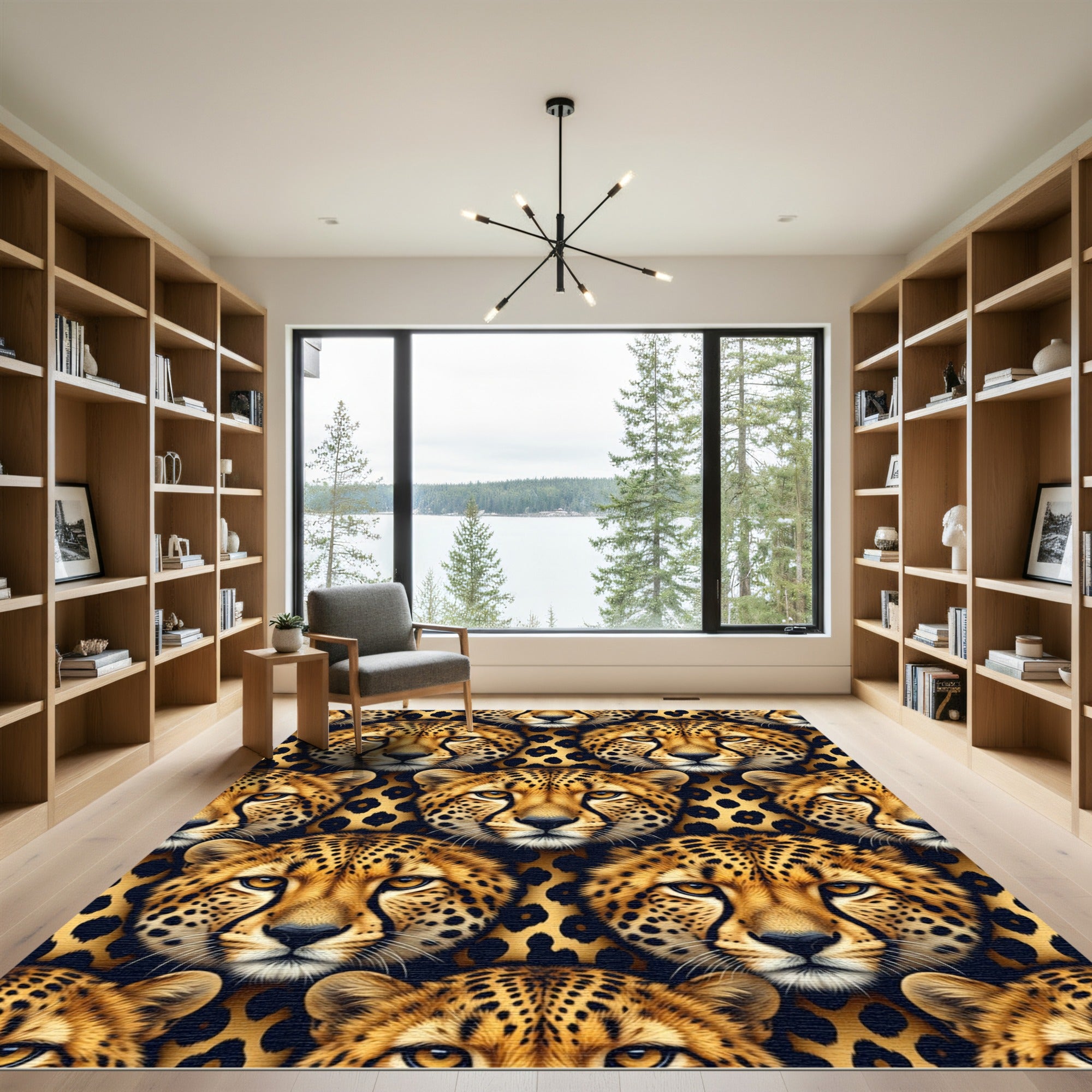 Bold Golden Cheetah Face Repetitive Rug