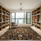 Elegant Bronze Floral Golden Medallion Rug