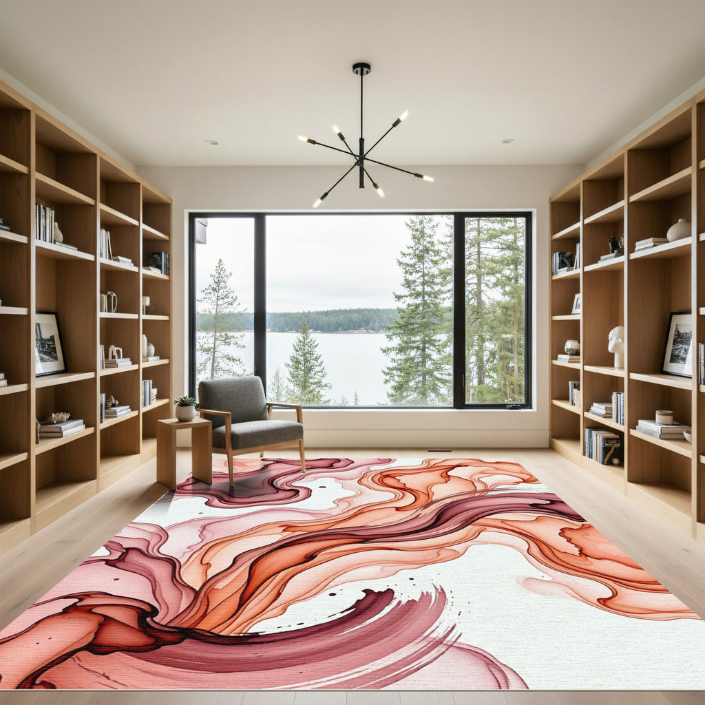 Ethereal Terracotta Flowing Ink Abstract Wave Rug