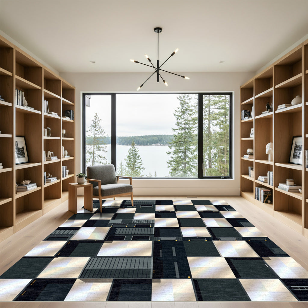 Industrial Gray Geometric Warehouse Rug