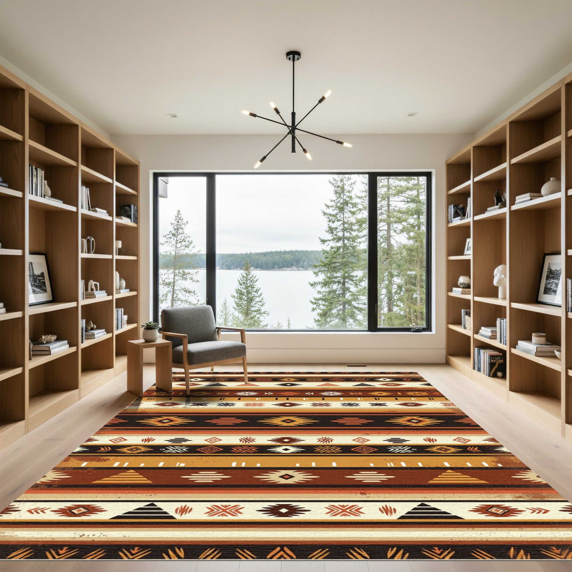 Earthy Terracotta Geometric Southwest Striped Rug