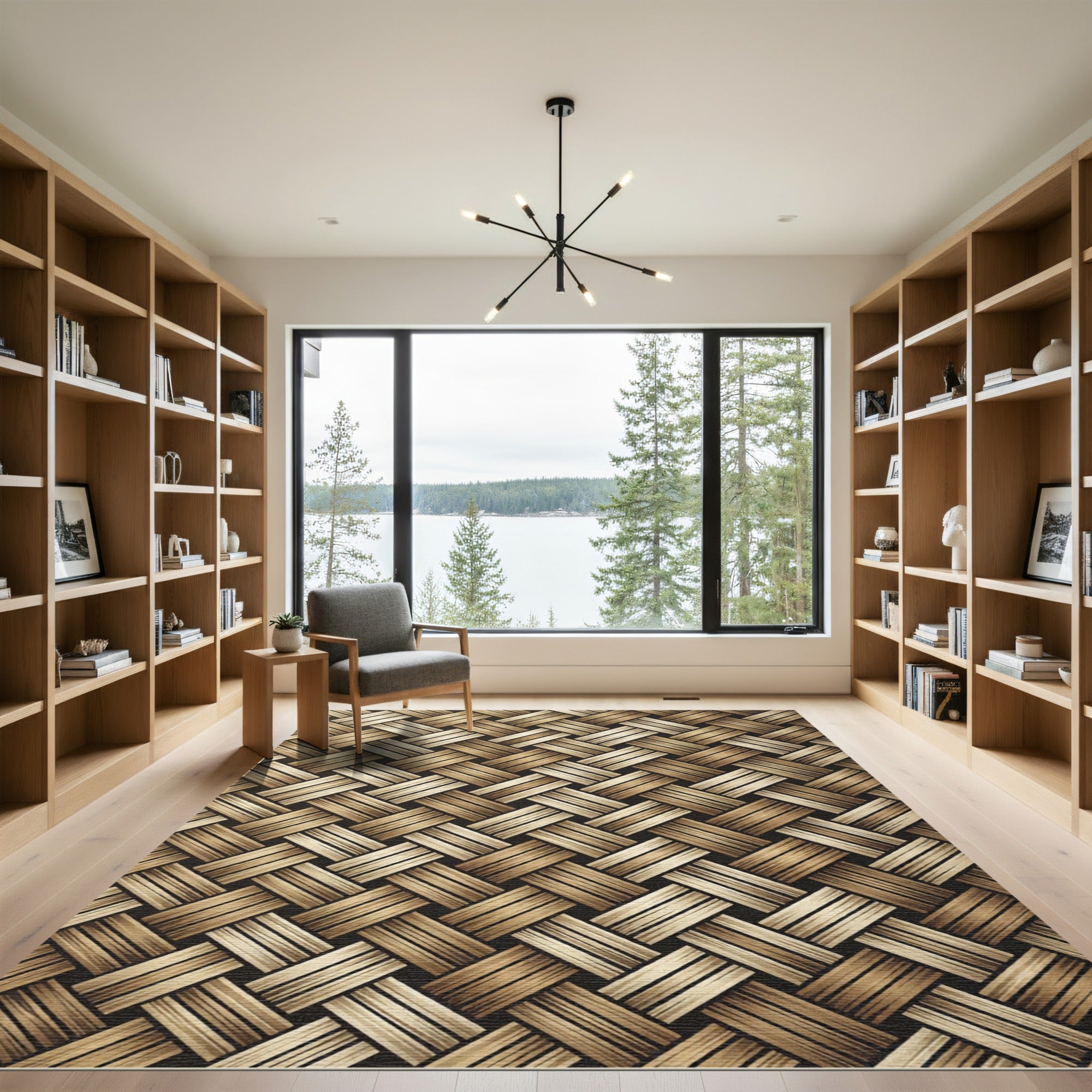 Textured Tan Basketweave Composition Rug