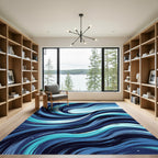 Ocean Swirl Abstract Navy Blue Wave Rug