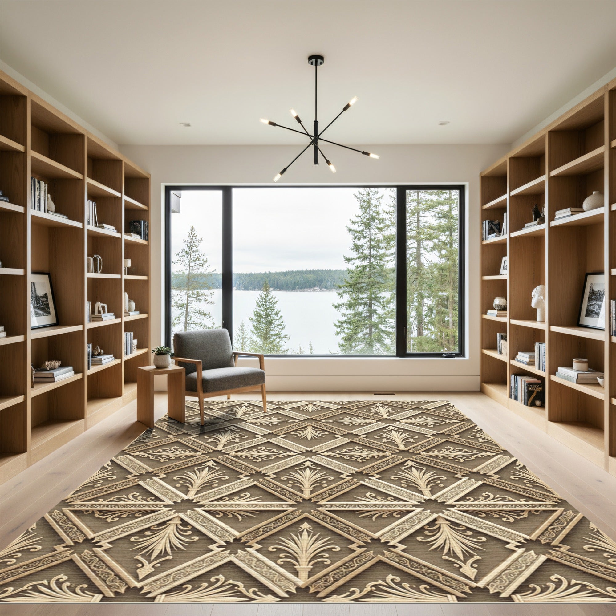 Tuscan Tan Geometric Floral Medallion Rug