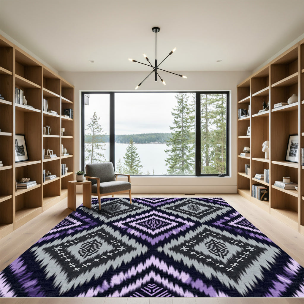 Purple Ikat Geometric Diamond Weave Rug