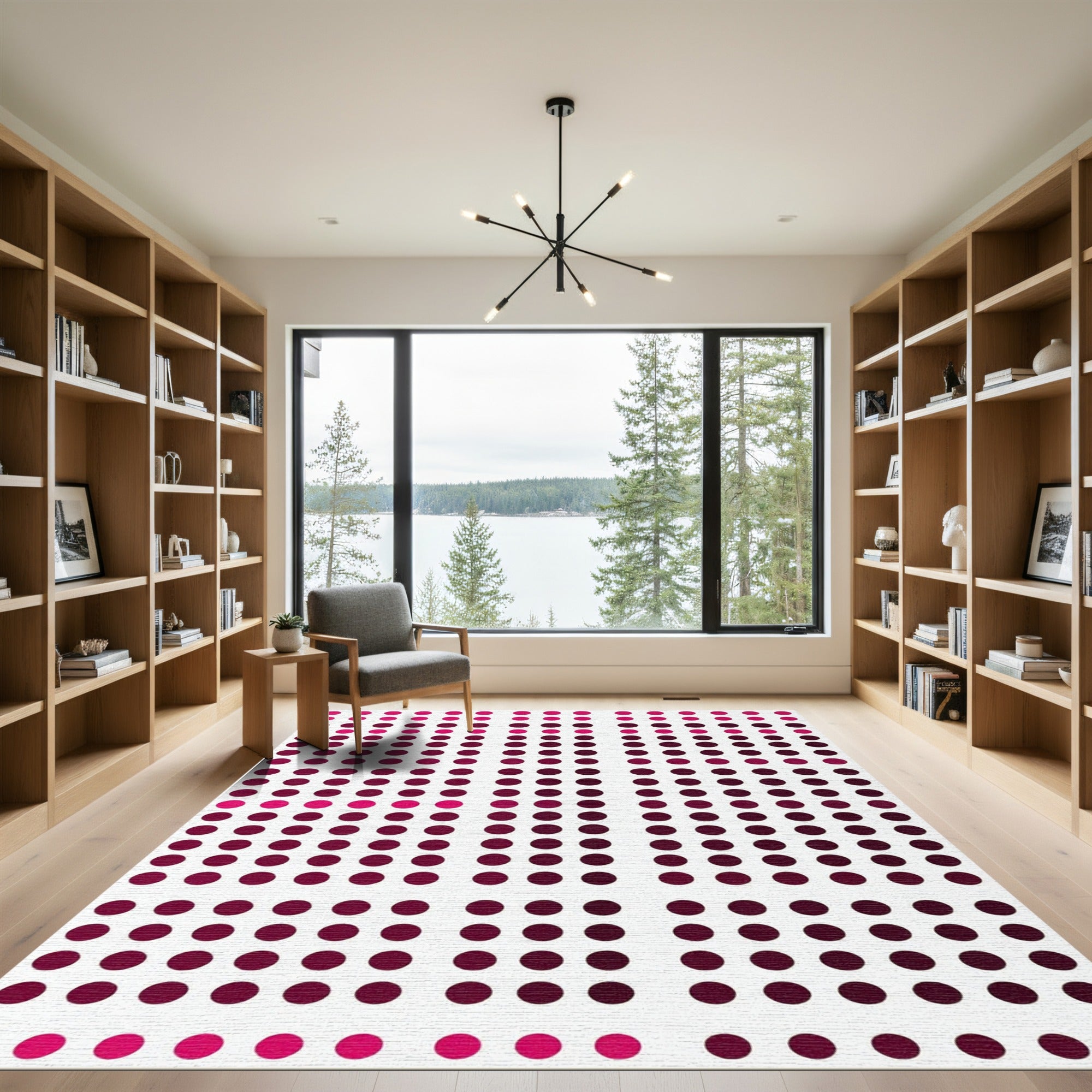 Modern Magenta Dot Grid Rug