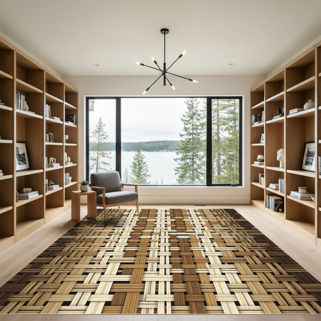 Neutral Woven Earth Tone Plaid Rug
