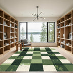 Deep Forest Green Botanical Checkerboard Rug