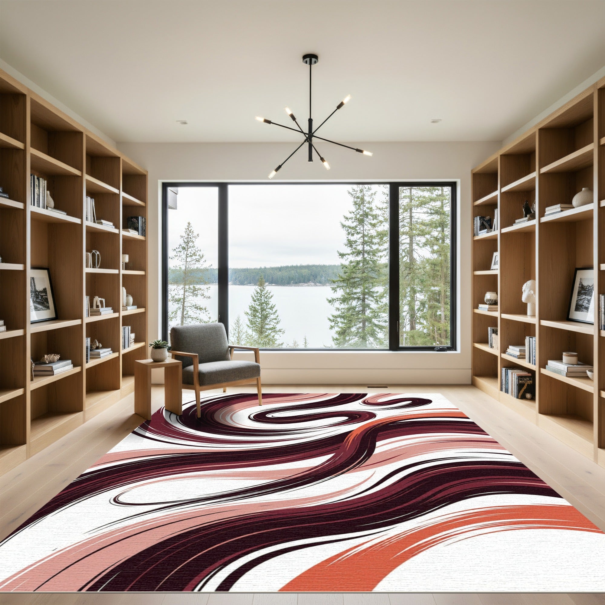 Crimson Peach Abstract Swirl Rug