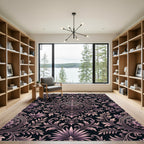 Elegant Mauve Damask Floral Medallion Rug