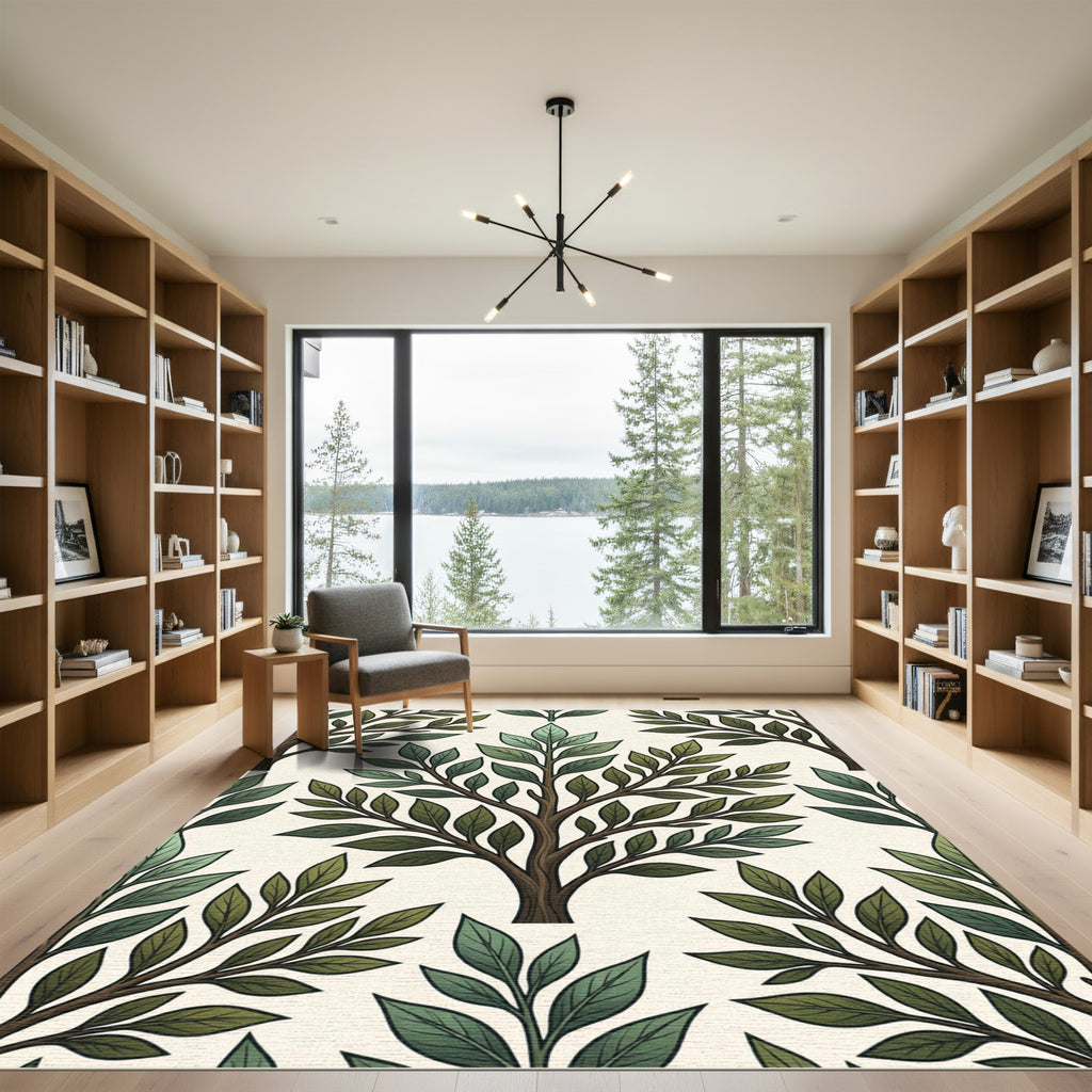Green Leafy Tree Branches Seamless Pattern Rug