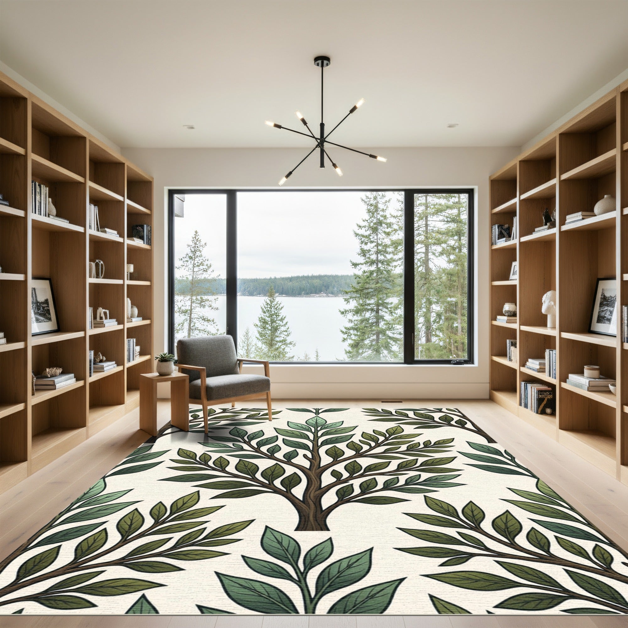 Green Leafy Tree Branches Seamless Pattern Rug