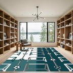 Minimalist Soccer Goal Geometric Teal Gray Rug
