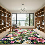 Vibrant Pink and White Meadow Floral Rug