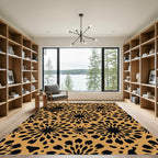 Black Floral Burst Ochre Abstract Rug