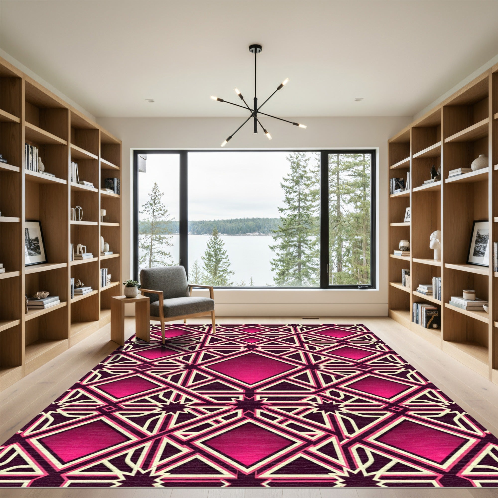 Magenta Geometric Interlocking Diamond Lattice Rug