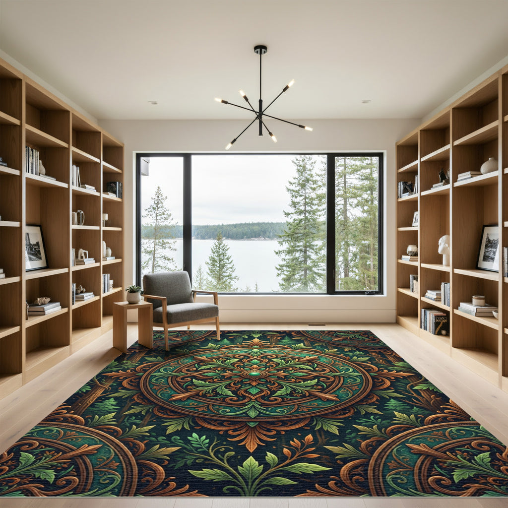 Emerald Forest Ornate Filigree Medallion Rug