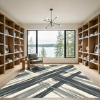 Dark Gray Abstract Brushstroke Stripe Rug