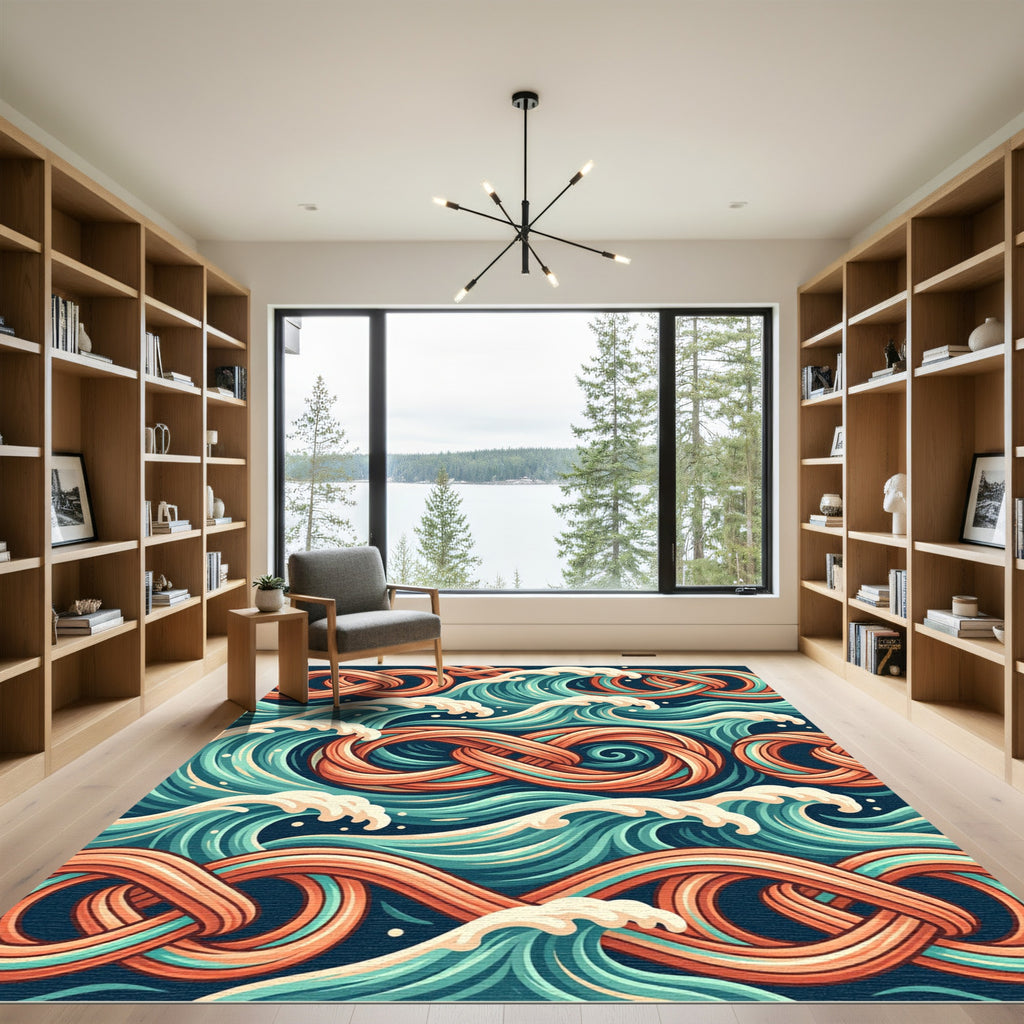 Oceanic Infinity Blue Orange Waves Rug