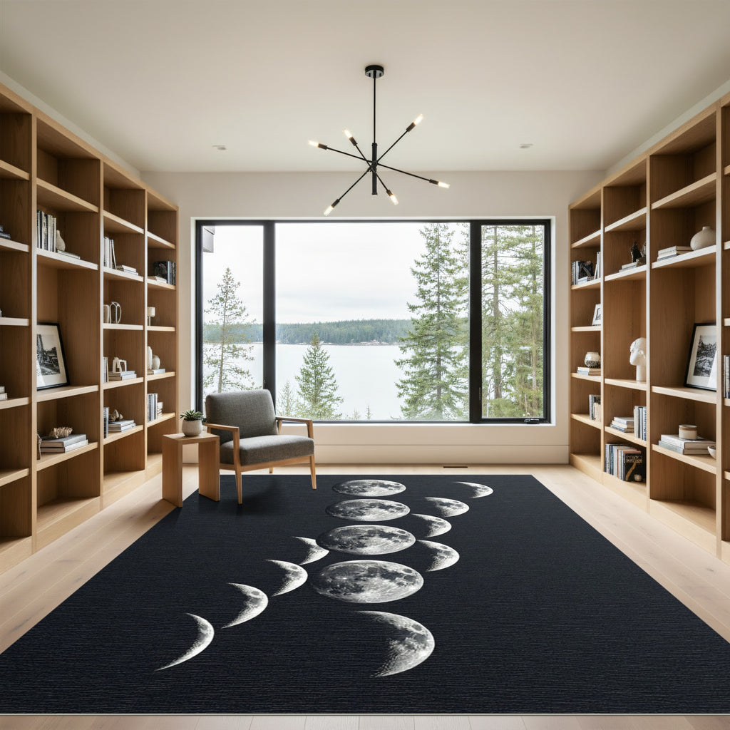 Ethereal Monochrome Lunar Phase Celestial Rug