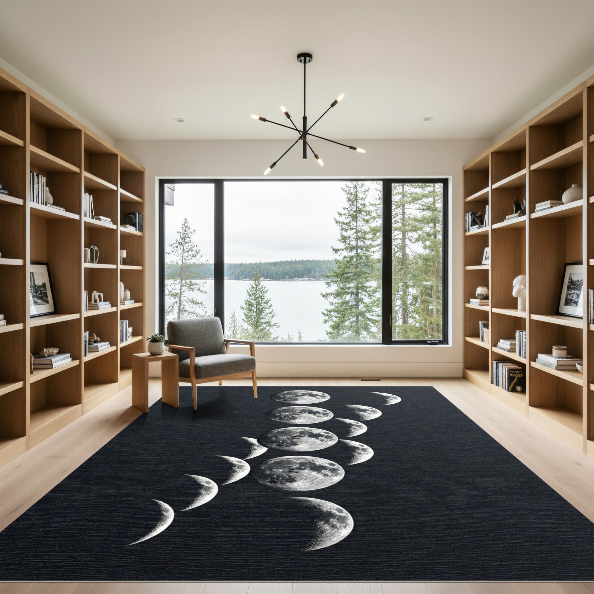 Ethereal Monochrome Lunar Phase Celestial Rug