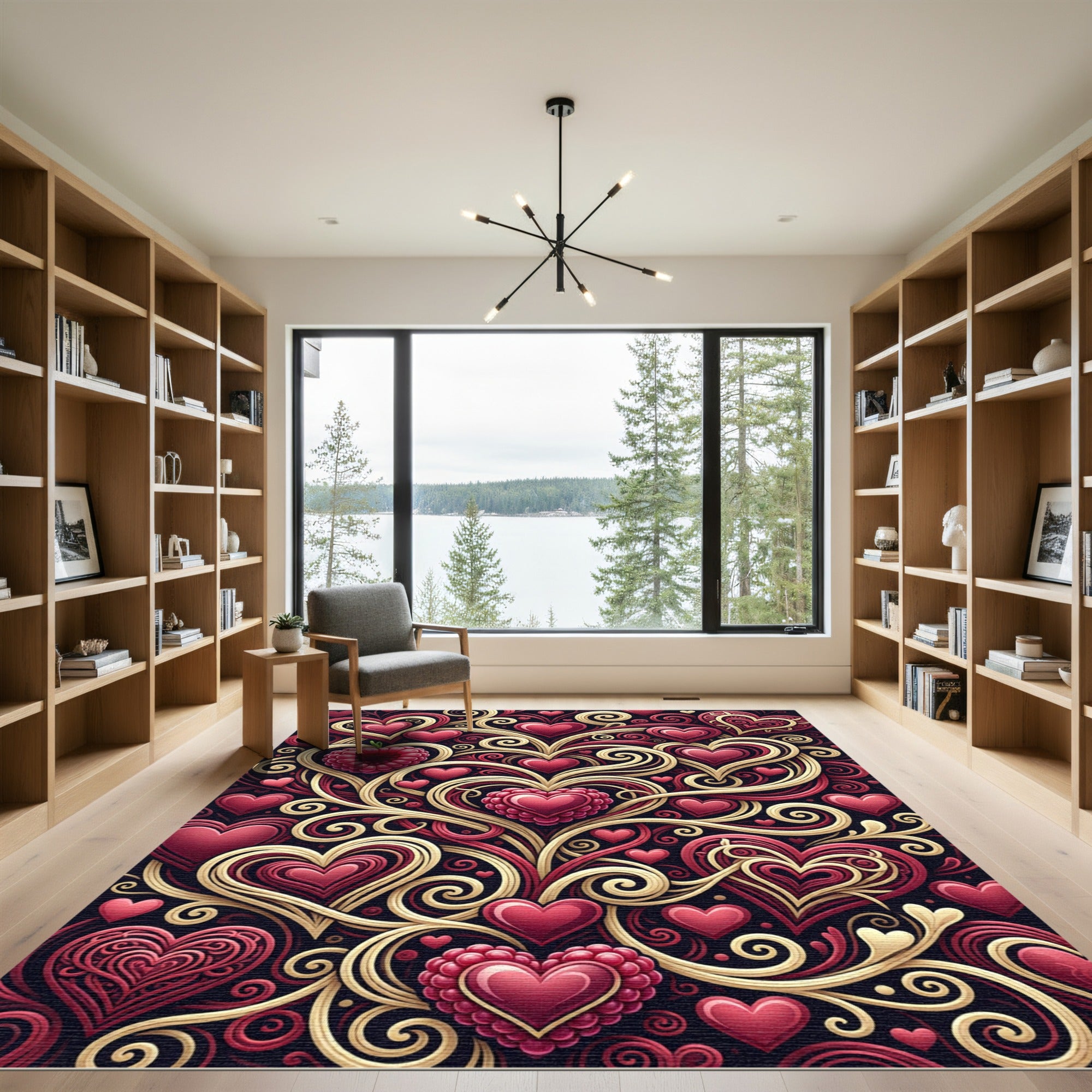 Crimson Heart Swirl Garland Rug