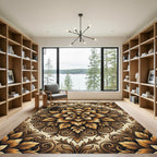 Golden Baroque Floral Damask Medallion Rug