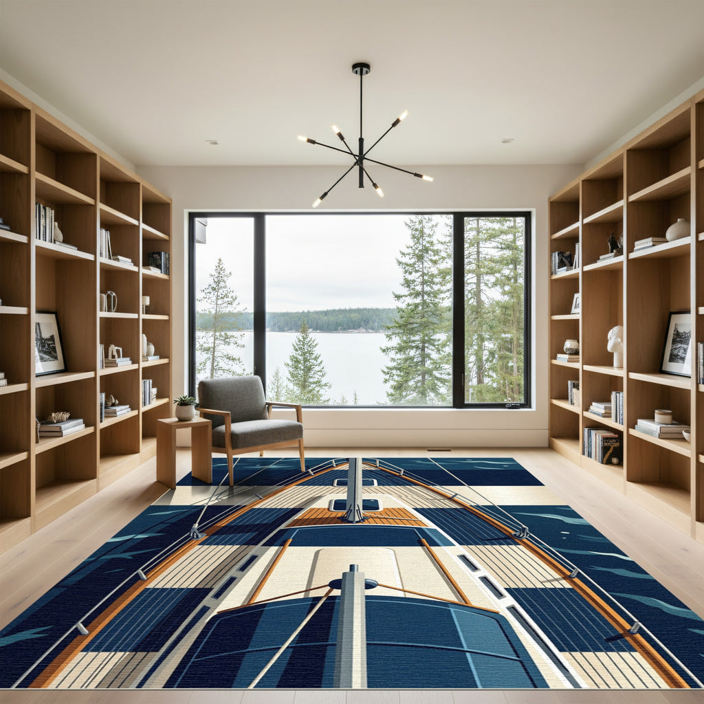 Nautical Navy White Striped Deck Rug
