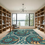 Teal Swirling Nautilus Botanical Decorative Art Rug
