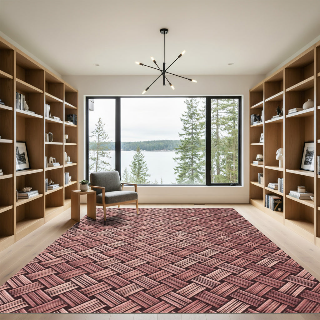 Rustic Woven Tan Diagonal Bands Rug