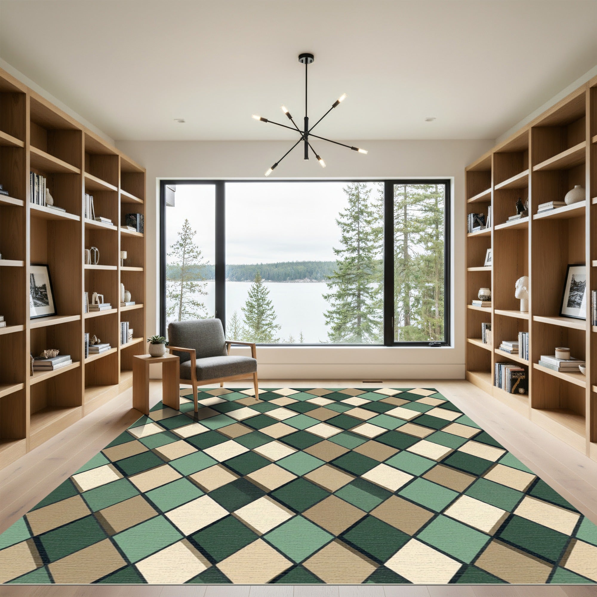 Sage and Taupe Geometric Diamond Rug
