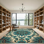 Emerald Teal Floral Medallion Sunburst Rug