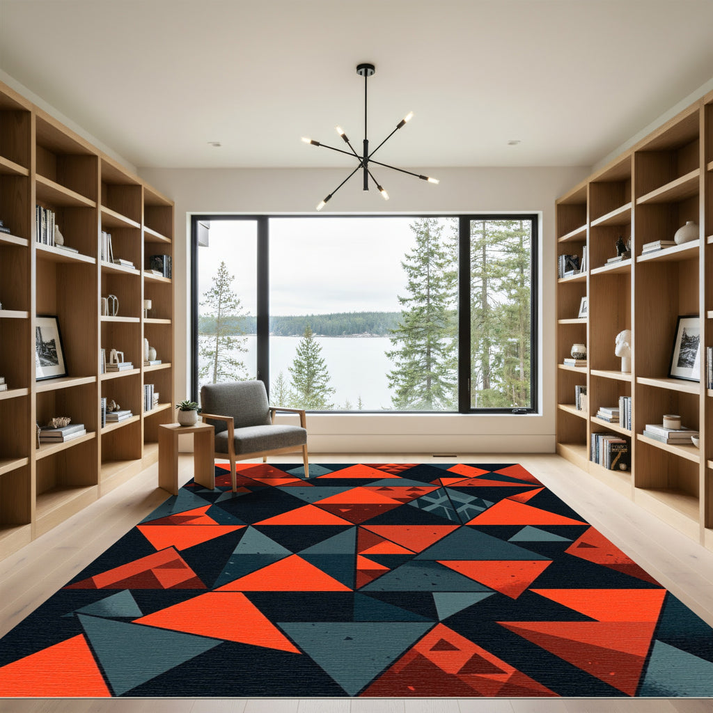 Modern Orange Teal Geometric Triangles Rug