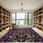 Elegant Pink Floral Damask Scroll Rug