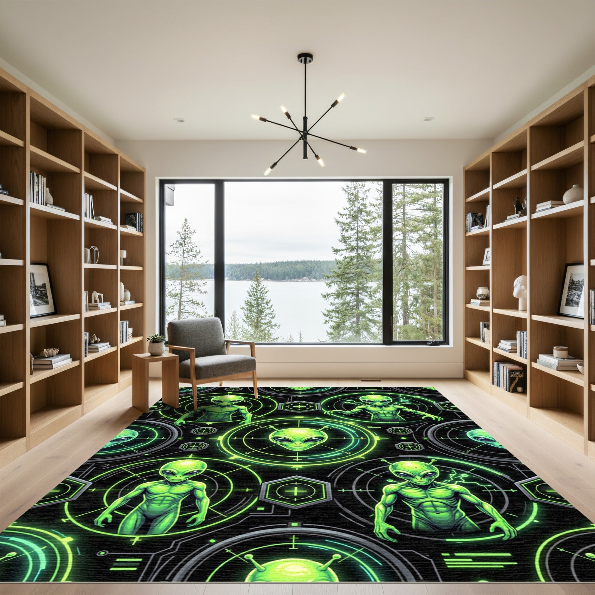 Neon Alien Cyber Heads Graphic Rug