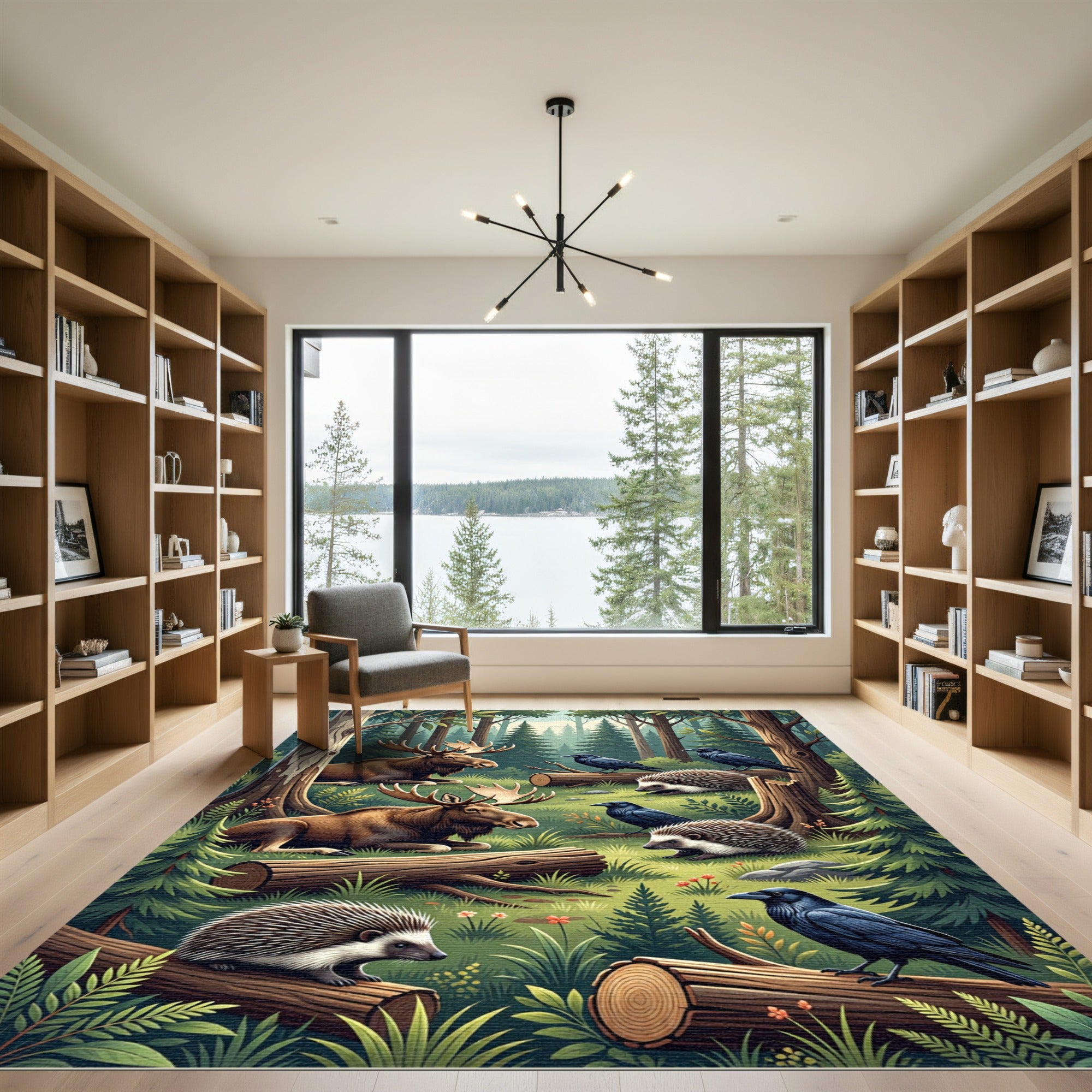 Enchanted Forest Moose and Wildlife Scene Rug